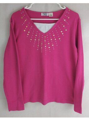 Vintage Hatfield Design Women's Pink Shirt With Beautiful Beaded Neckline Large